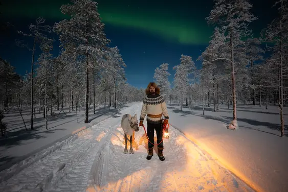 Lupland Aurora Activity Park night experience Lupland Aurora Activity Park illuminated under the northern lights